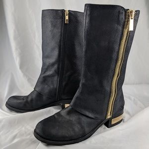 Vince Camuto Winivive Zipper Leather Boots Size 10